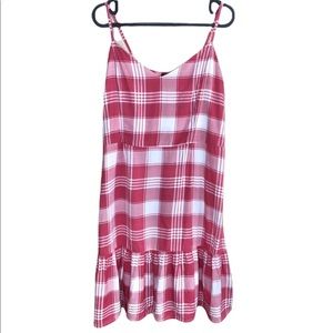 A.N.A Red & White Plaid Ruffle Hem Dress